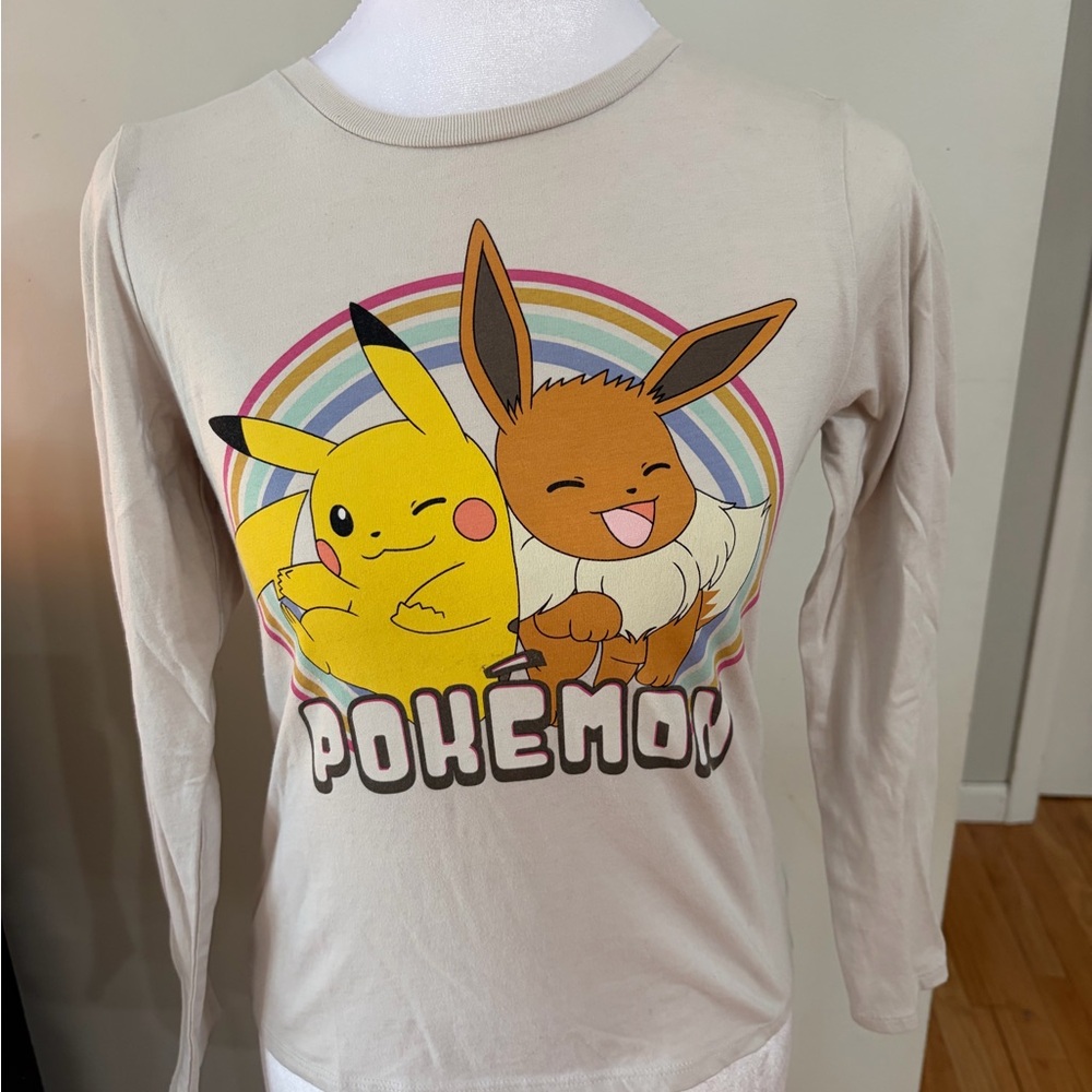 Pokemon Kids Long Sleeve Tee - Cream with Yellow and Brown